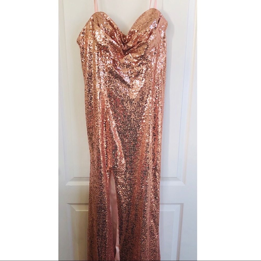Rose Gold Sequin Floor Length Formal Dress